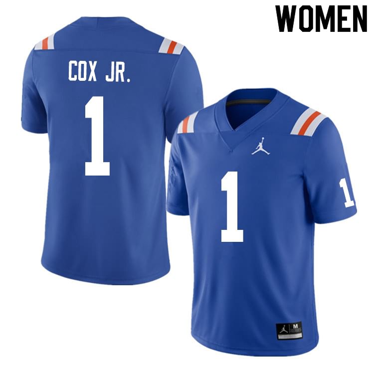 NCAA Florida Gators Brenton Cox Jr. Women's #1 Nike Blue Throwback Stitched Authentic College Football Jersey ISB7164CX